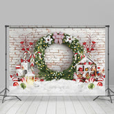 Lofaris Floral Wreath Cloud Brick Wall Christmas Backdrop